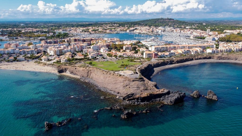 Aloa Vacances : Aerial View Of The Cap D'agde Sea Resort On The South Of France Along The Mediterranean Sea Rocky Cape From Above